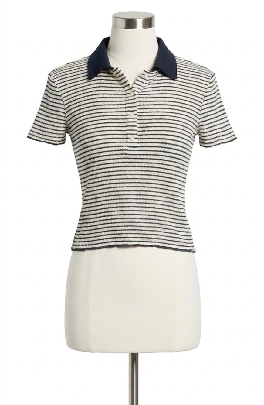 NEW FRAME the pointelle polo in navy multi